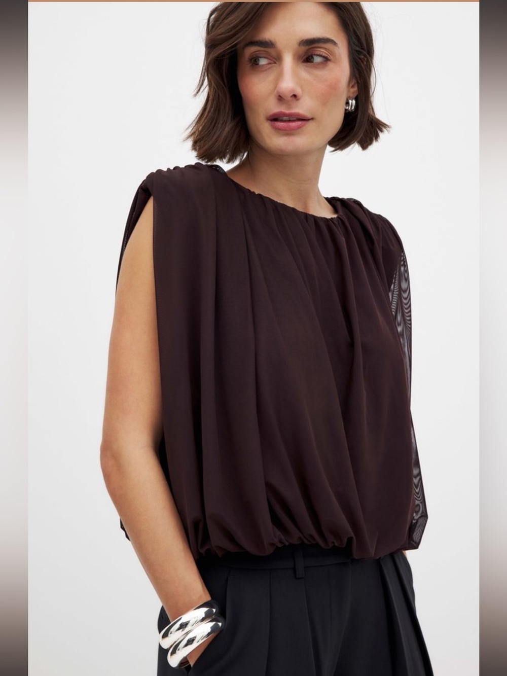 NWT Zara brown draped fabric bubble crop top